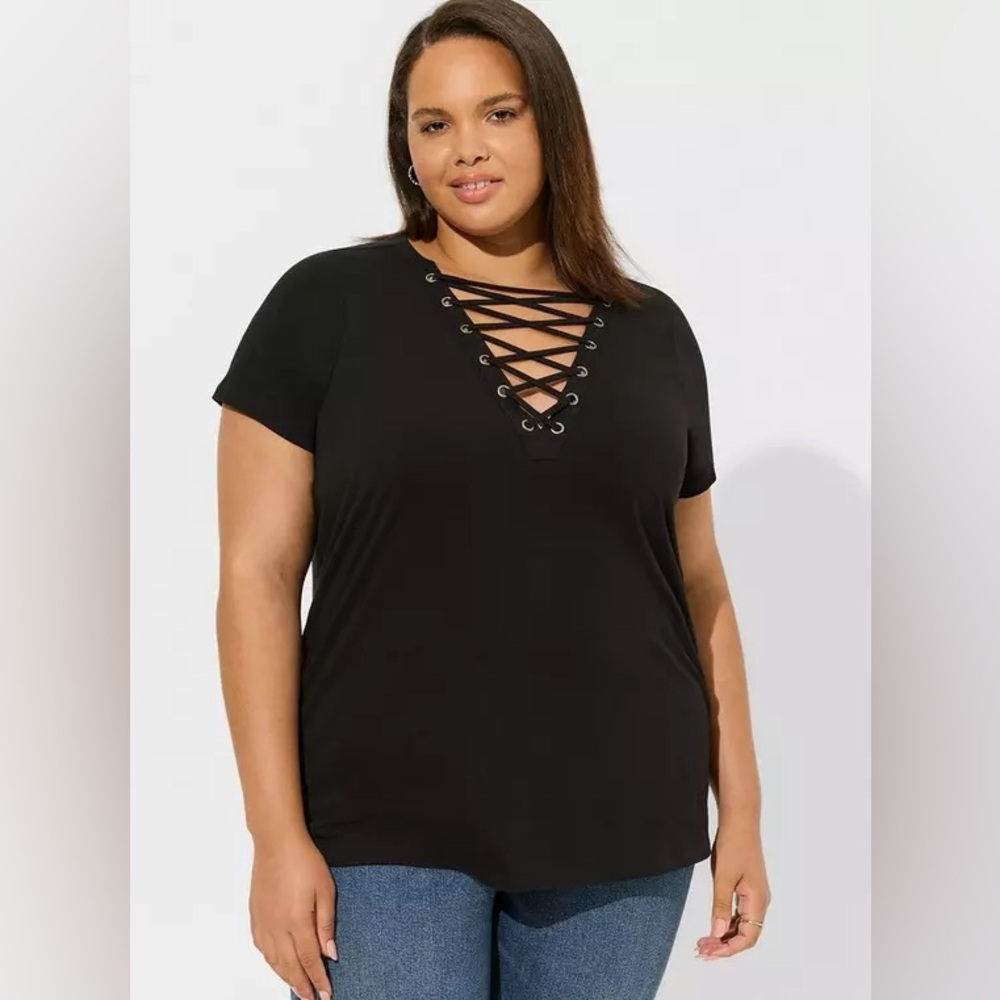 Torrid black Vintage Cotton Jersey Lace Up Tee Size 1 (14-16)